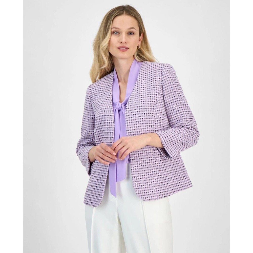 Kasper Lavender Tweed Open Front Blazer 2P 3/4 Sleeve Lady Jacket Workwear
